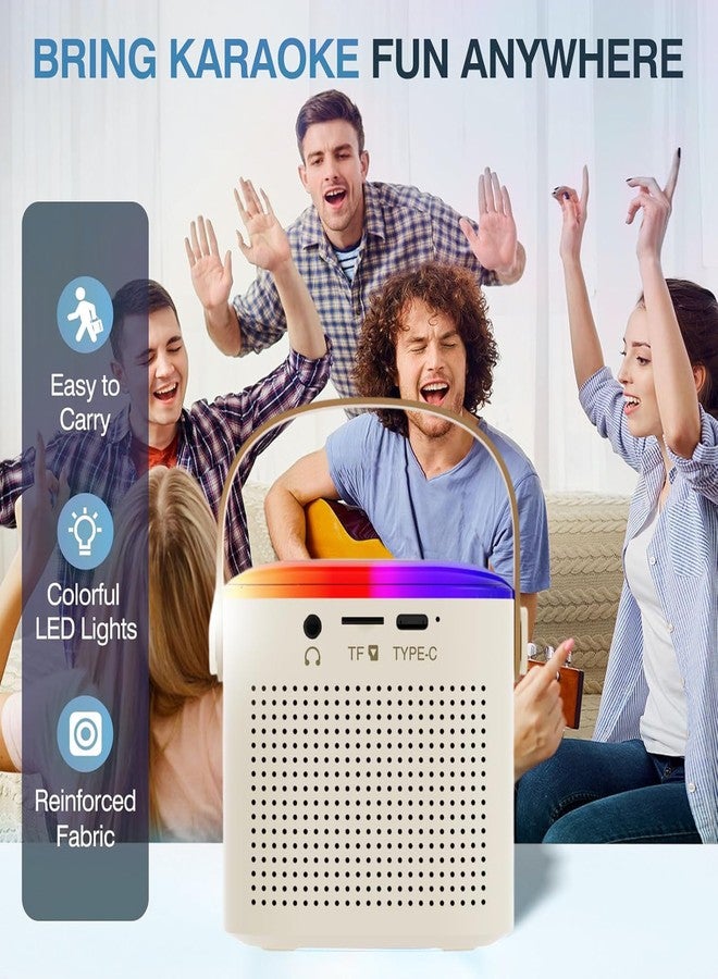 PunnkFunnk Kids Adults with Wireless Mics Portable Karaoke Bluetooth Speaker & Dynamic Lights Birthday Gift for Girls, Boys & Toddlers Ages 4,5,6,7,8,9,10,12+ Year Old Home Outdoor Travel (Beige) - Image 3